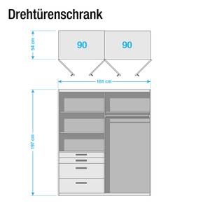 Drehtürenschrank Homburg II Weiß / Eiche Sonoma Dekor - Breite: 181 cm - Mit Spiegeltür/-en