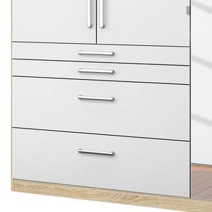 Armoire Homburg II Blanc / Imitation chêne de Sonoma - Largeur : 136 cm - Avec portes miroir