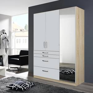 Draaideurkast Homburg II Wit/Sonoma eikenhouten look - Breedte: 136 cm - Met spiegeldeuren