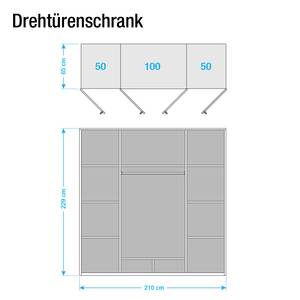 Drehtürenschrank Janina Kiefer Weiß gewachst - Breite: 210 cm - 4 Türen