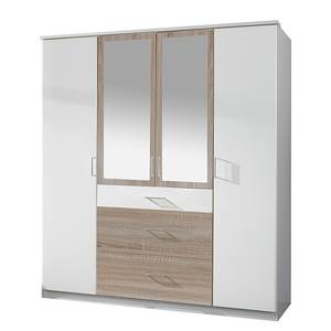 Armoire à portes pivotantes Julan II Blanc alpin / Imitation chêne brut de sciage - Avec portes miroir