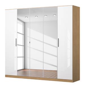 Drehtürenschrank KiYDOO I Hochglanz Weiß / Eiche Riviera Dekor - 226 x 210 cm - Comfort