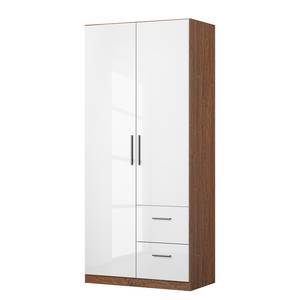 Drehtürenschrank KiYDOO II Hochglanz Weiß / Eiche Stirling Dekor - 91 x 210 cm - 2 Türen - Comfort