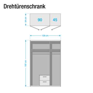Drehtürenschrank KiYDOO II Hochglanz Weiß / Alpinweiß - 136 x 197 cm - 3 Türen - Comfort