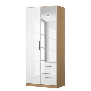 Armoire à portes battantes KiYDOO III Blanc brillant / Imitation chêne de Riviera - Blanc brillant / Imitation chêne de Riviera - Hauteur : 197 cm