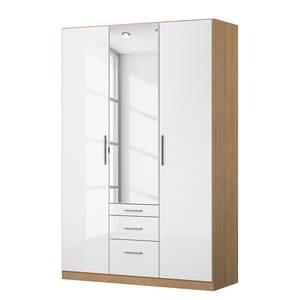 Drehtürenschrank KiYDOO IV Hochglanz Weiß / Eiche Riviera Dekor - 136 x 210 cm - 3 Türen - Basic