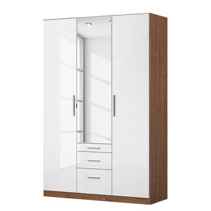 Drehtürenschrank KiYDOO IV Hochglanz Weiß / Eiche Stirling Dekor - 136 x 210 cm - 3 Türen - Comfort