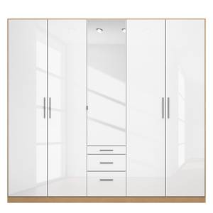 Armoire à portes battantes KiYDOO IV Blanc brillant / Imitation chêne de Riviera - 226 x 210 cm - 5 portes - Confort