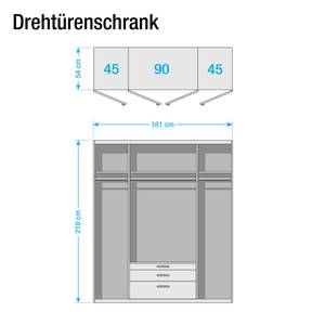 Drehtürenschrank KiYDOO IV Hochglanz Weiß / Eiche Stirling Dekor - 181 x 210 cm - 4 Türen - Basic