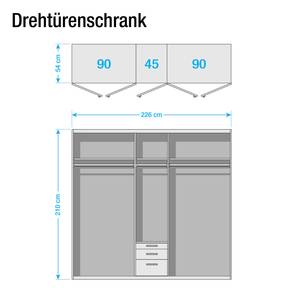 Drehtürenschrank KiYDOO IV Hochglanz Weiß / Eiche Stirling Dekor - 226 x 210 cm - 5 Türen - Comfort