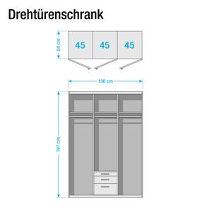 Drehtürenschrank KiYDOO IV Hochglanz Weiß / Alpinweiß - 136 x 197 cm - 3 Türen - Basic