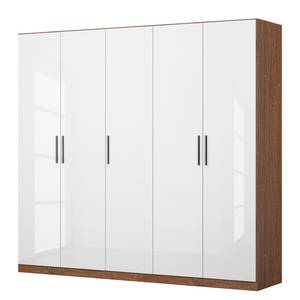 Drehtürenschrank KiYDOO V Hochglanz Weiß / Eiche Stirling Dekor - 226 x 210 cm - 5 Türen - Classic