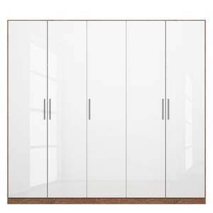 Drehtürenschrank KiYDOO V Hochglanz Weiß / Eiche Stirling Dekor - 226 x 210 cm - 5 Türen - Classic