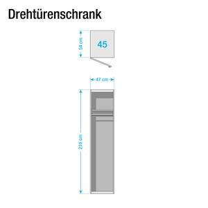 Drehtürenschrank KiYDOO V Hochglanz Weiß / Alpinweiß - 47 x 210 cm - 1 Tür - Comfort