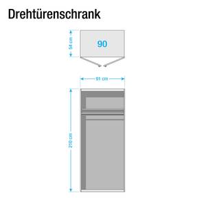 Drehtürenschrank KiYDOO V Hochglanz Weiß / Eiche Stirling Dekor - 91 x 210 cm - 2 Türen - Basic