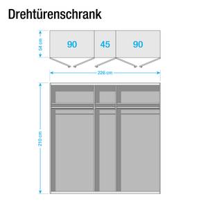 Drehtürenschrank KiYDOO V Hochglanz Weiß / Eiche Stirling Dekor - 226 x 210 cm - 5 Türen - Classic