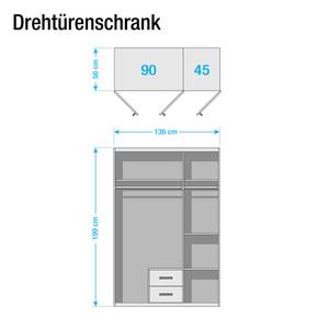 Armoire à portes battantes Krefeld Blanc alpin / Mûre - 136 cm - 3 portes - Largeur : 136 cm