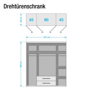 Drehtürenschrank Krefeld Alpinweiß/Brombeere - Schrankbreite: 181 cm - 4-türig - Breite: 181 cm