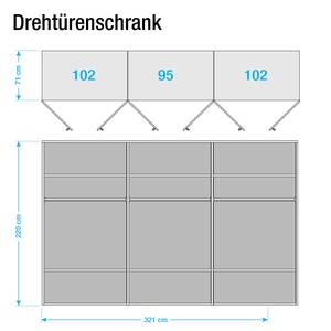 Draaideurkast La Coquette deels massief grenenhout - wit - Breedte: 321 cm - 6 deuren