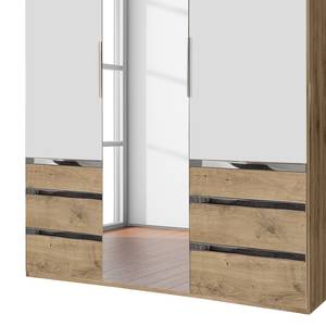 Armoire à portes battantes level 36A Blanc alpin / Imitation chêne parqueté - 150 x 236 cm - Avec portes miroir
