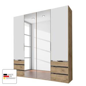 Armoire à portes battantes level 36A Blanc alpin / Imitation chêne parqueté - 200 x 216 cm - Avec portes miroir