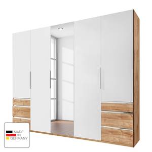 Armoire à portes battantes level 36A Blanc alpin / Imitation chêne parqueté - 250 x 236 cm - Avec portes miroir