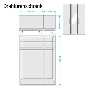 Draaideurkast Lissabon Polar larikshouten look/Havanna - Breedte: 150 cm - 2 deuren - Zonder passe-partout lijst - Zonder verlichting - 1 spiegeldeur