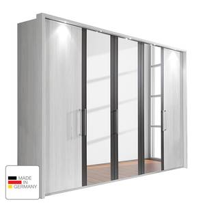 Draaideurkast Lissabon Polar larikshouten look/Havanna - Breedte: 200 cm - 4 deuren - Met passe-partout lijst - Met verlichting - 2 spiegeldeuren