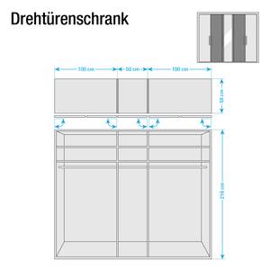 Drehtürenschrank Lissabon Polar Lärche Dekor/Havanna - Breite: 250 cm - 5 Türen - Mit Passepartoutrahmen - Mit Beleuchtung - 1 Spiegeltür