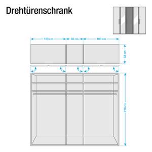 Armoire à portes battantes Lisbonne Imitation mélèze polaire / Havanna - Largeur : 250 cm - 5 portes - Sans cadre passepartout - Sans éclairage - 2 miroir