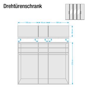 Draaideurkast Lissabon Polar larikshouten look/Havanna - Breedte: 250 cm - 5 deuren - Zonder passe-partout lijst - Zonder verlichting - 3 spiegeldeuren