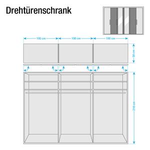 Armoire à portes battantes Lisbonne Imitation mélèze polaire / Havanna - Largeur : 300 cm - 6 portes - Avec cadre passepartout - Avec éclairage - 2 miroir