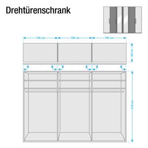 Draaideurkast Lissabon Polar larikshouten look/Havanna - Breedte: 300 cm - 6 deuren - Zonder passe-partout lijst - Zonder verlichting - 2 spiegeldeuren