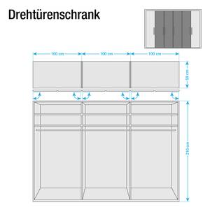 Draaideurkast Lissabon Polar larikshouten look/Havanna - Breedte: 300 cm - 4 deuren - Met passe-partout lijst - Met verlichting - Zonder spiegeldeuren