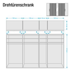 Draaideurkast Lissabon Polar larikshouten look/Havanna - Breedte: 350 cm - 7 deuren - Zonder passe-partout lijst - Zonder verlichting - 1 spiegeldeur