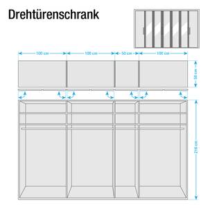 Drehtürenschrank Lissabon Polar Lärche Dekor/Havanna - Breite: 350 cm - 7 Türen - Mit Passepartoutrahmen - Mit Beleuchtung - 5 Spiegeltüren