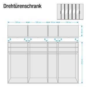 Draaideurkast Lissabon Polar larikshouten look/Havanna - Breedte: 350 cm - 7 deuren - Zonder passe-partout lijst - Zonder verlichting - 5 spiegeldeuren