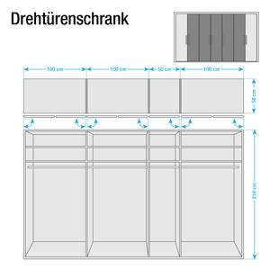 Armoire à portes battantes Lisbonne Imitation mélèze polaire / Havanna - Largeur : 350 cm - 5 portes - Avec cadre passepartout - Sans éclairage - Sans portes miroir