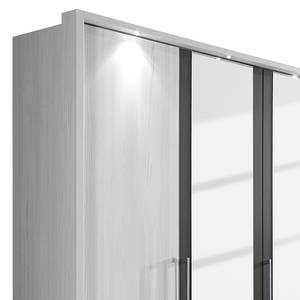 Draaideurkast Lissabon Polar larikshouten look/Havanna - Breedte: 400 cm - 8 deuren - Met passe-partout lijst - Met verlichting - 4 spiegeldeuren