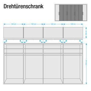 Drehtürenschrank Lissabon Polar Lärche Dekor/Havanna - Breite: 400 cm - 6 Türen - Mit Passepartoutrahmen - Mit Beleuchtung - Ohne Spiegeltür/-en