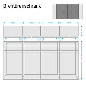 Armoire à portes battantes Lisbonne Imitation mélèze polaire / Havanna - Largeur : 400 cm - 6 portes - Sans cadre passepartout - Sans éclairage - Sans portes miroir