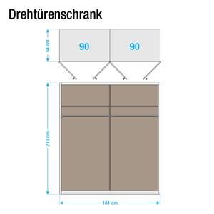 Drehtürenschrank Lorca Alpinweiß / Hochglanz Weiß - Breite: 181 cm