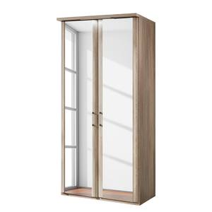 Armoire à portes battantes Meran Imitation chêne brut de sciage - 100 x 216 cm - Avec corniche - Avec éclairage - 2 miroir