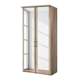 Armoire à portes battantes Meran Imitation chêne brut de sciage - 100 x 196 cm - Avec corniche - Sans éclairage - 2 miroir