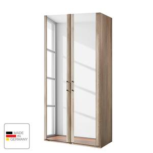 Armoire à portes battantes Meran Imitation chêne brut de sciage - 100 x 216 cm - Sans corniche - Sans éclairage - 2 miroir