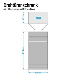 Draaideurkast Münster deels massief eikenhout - Breedte: 100 cm - 2 deuren - Zonder kroonlijst - Zonder verlichting - 1 spiegeldeur