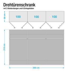 Drehtürenschrank Münster Eiche teilmassiv - Breite: 300 cm - 6 Türen - Ohne Kranzblende - Ohne Beleuchtung - 2 Spiegeltüren