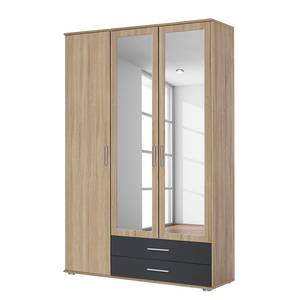 Armoire à portes battantes Rasant-Extra Anthracite / Imitation chêne de Sonoma - Largeur : 127 cm - 2 miroir