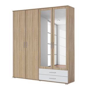 Armoire à portes battantes Rasant-Extra Imitation chêne de Sonoma / Blanc alpin - Largeur : 168 cm - 2 miroir