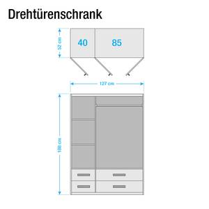 Drehtürenschrank Rasant-Extra I Alpinweiß / Anthrazit - Breite: 127 cm - Mit Spiegeltür/-en